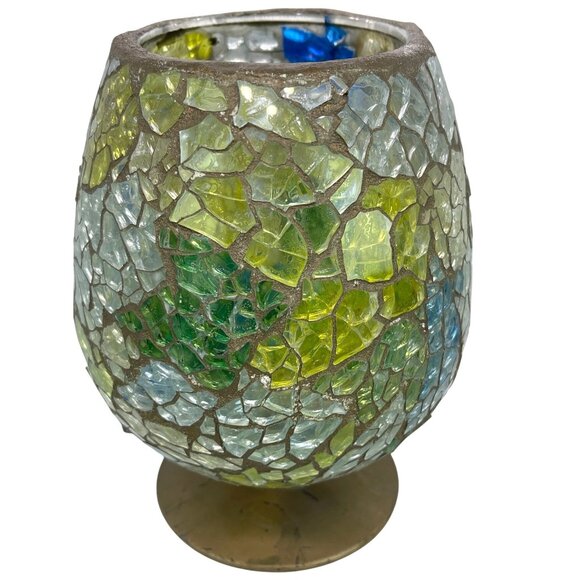 Retro MCM Mosaic Glass Brandy Snifter Candle Holder Pedestal Vase 1970's Vintage - Picture 4 of 15